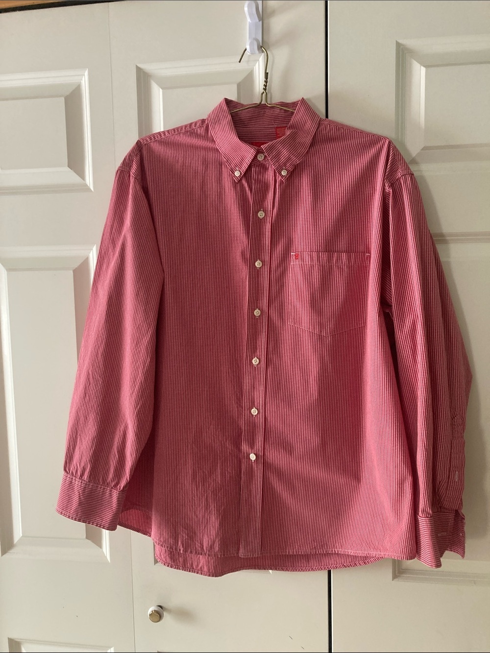 Izod XL men’s red & white micro check button down shirt 100% cotton casual work